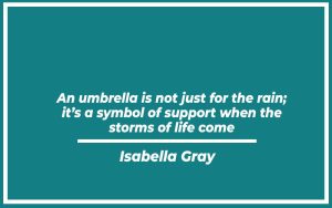 A couple sharing an umbrella under a soft rain, symbolizing closeness and shared vulnerability