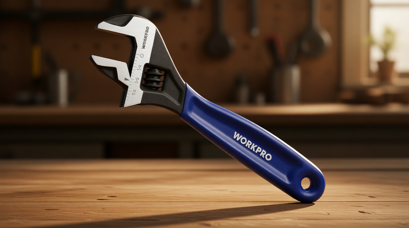 WORKPRO 6-Inch Adjustable Wrench, Wide Jaw Cr-V Steel Black Oxide Finish, for Medium-Size Bolts (M6–M16), Metric & SAE Scales, for Home, Garage, DIY & Workshop Use