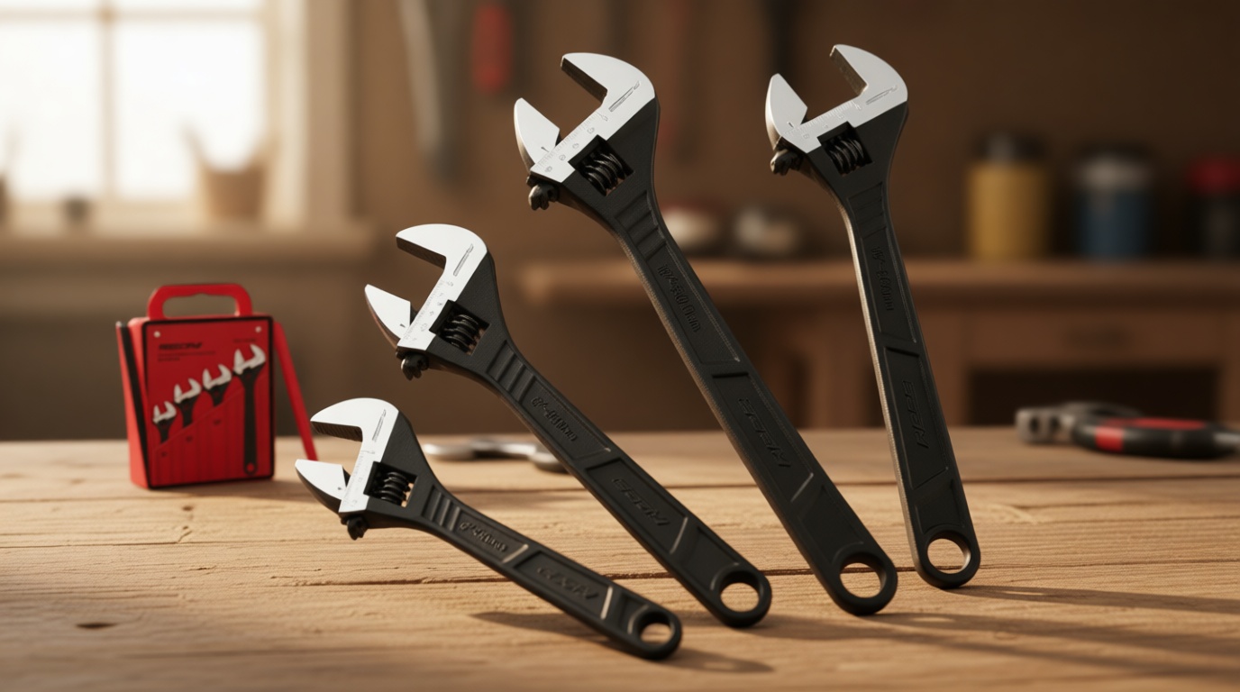 Adjustable Wrench Set Wrenches Sets: 4-Piece 6, 8, 10, 12 Inch Chrome Vanadium Steel Corrosion-Resistant Black Oxide Finish for Automotive Plumbing and Household Repairs