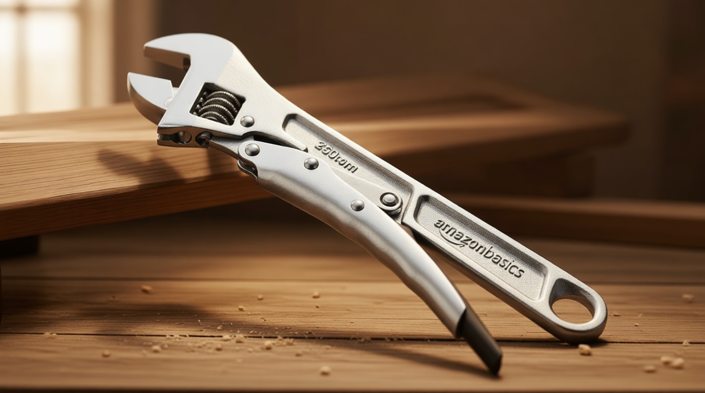 Amazon Basics 10 inch Locking Adjustable Wrench, Precision Machined, Rust Resistant, 2.7 inch x 0.75 inch