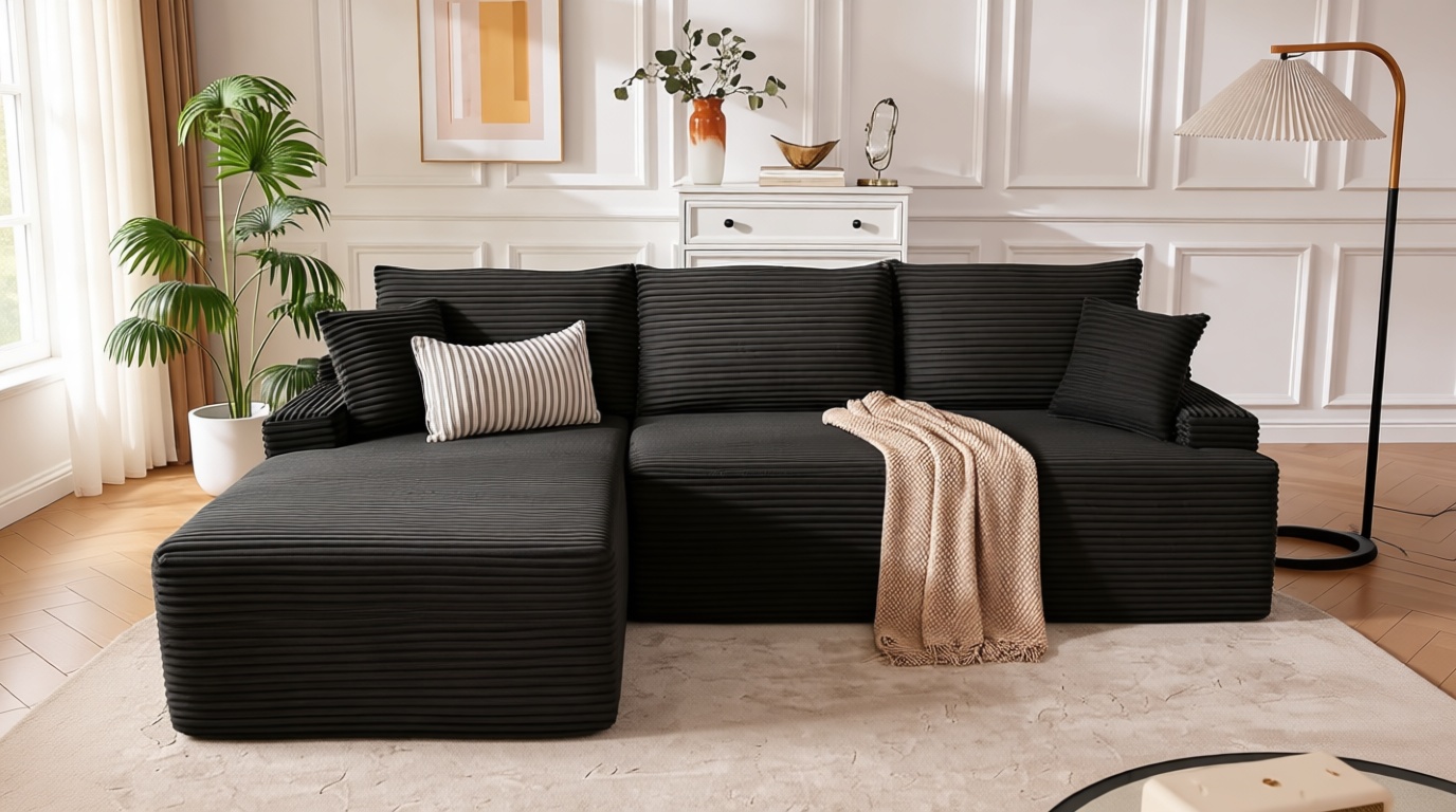 Mangodan Cloud Sectional Couch, Boneless Sofa for Living Room, Fluffy Comfy Couch with Deep Seat, Modular Sectional Sofa with L-Shaped Chaise, No Assembly Required, Dark Grey