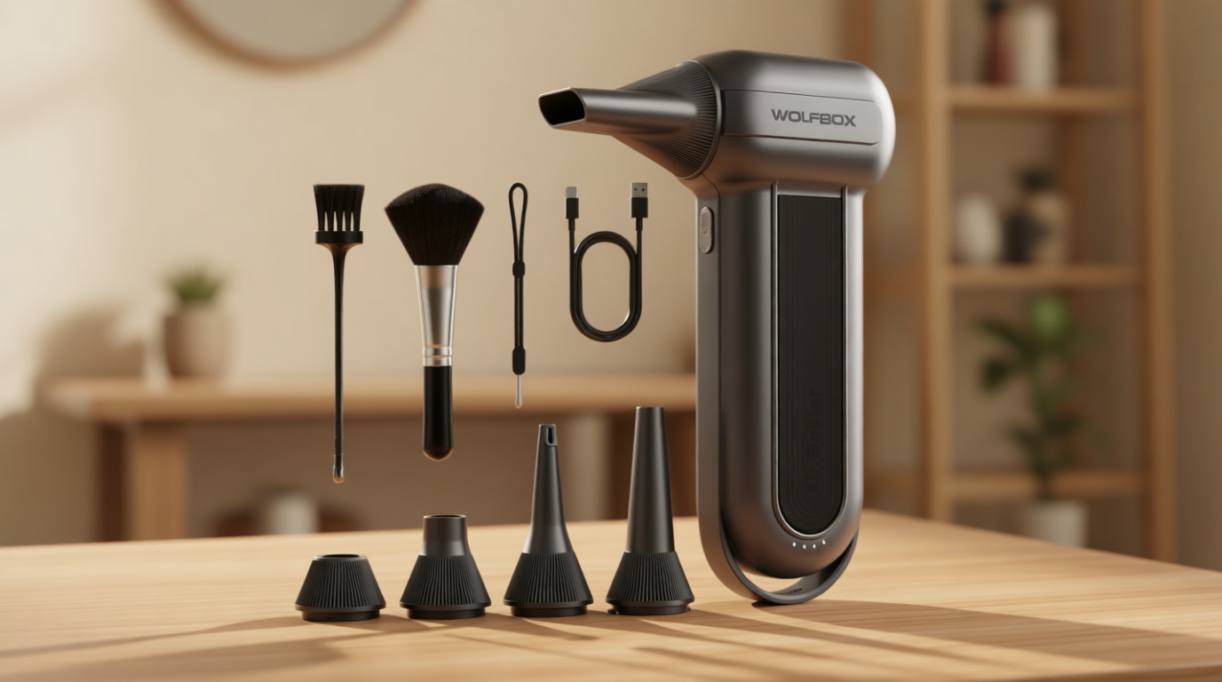 WOLFBOX MF100 Electric Air Duster-150000RPM Super Power Cordless Air Duster, Rechargeable Brushless Motor Durable Blower, 3-Gear Adjustable Dust Blower for Computer, Keyboard, Outdoor, House and Car ISCC PLUS