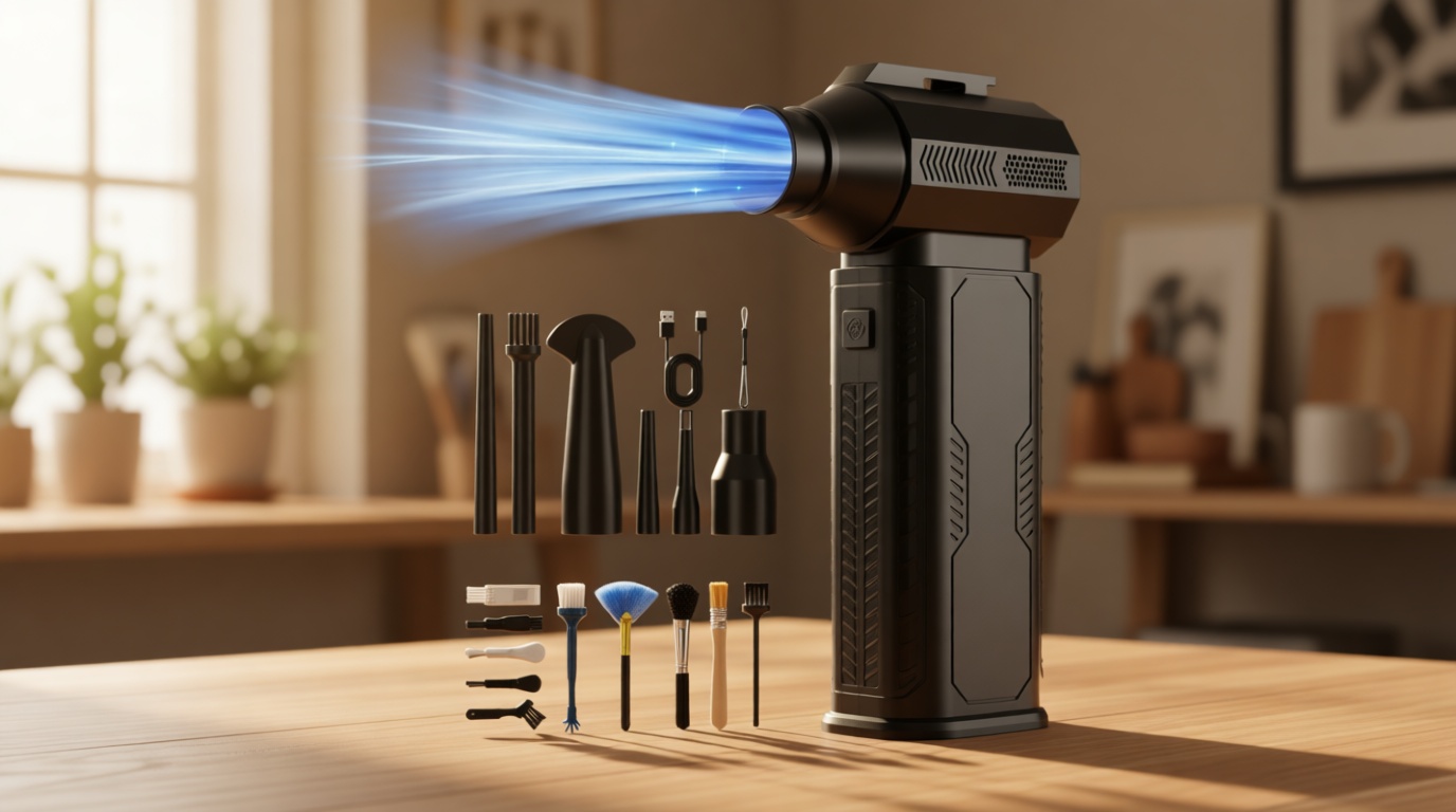 Compressed Air Duster, 130,000RPM Ultra-Powerful Cordless Electric Air Duster with 8000mAh Rechargeable Battery, 4-Gear Adjustable Air Blower for Keyboard, Computer, Car, Home Cleaning