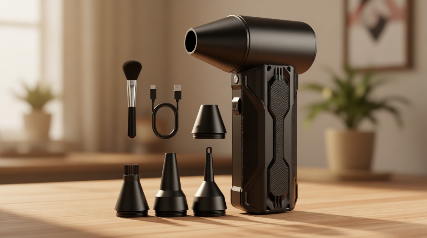 Compressed Air Duster, 110000 RPM High-Speed Electric Air Duster with Brushless Motor, 3-Speed Settings, Rechargeable Cordless Dust Blower with Fast Charging for PC, Keyboard, Car, Home (Black)