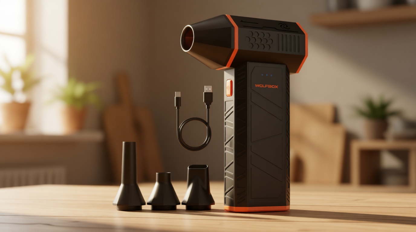 WOLFBOX MegaFlow 50 Compressed Air Duster-110000RPM Super Power Electric Air Duster, 3-Gear Adjustable Mini Blower with Fast Charging, Dust Blower for Computer, Keyboard, House, Outdoor and Car ISCC PLUS