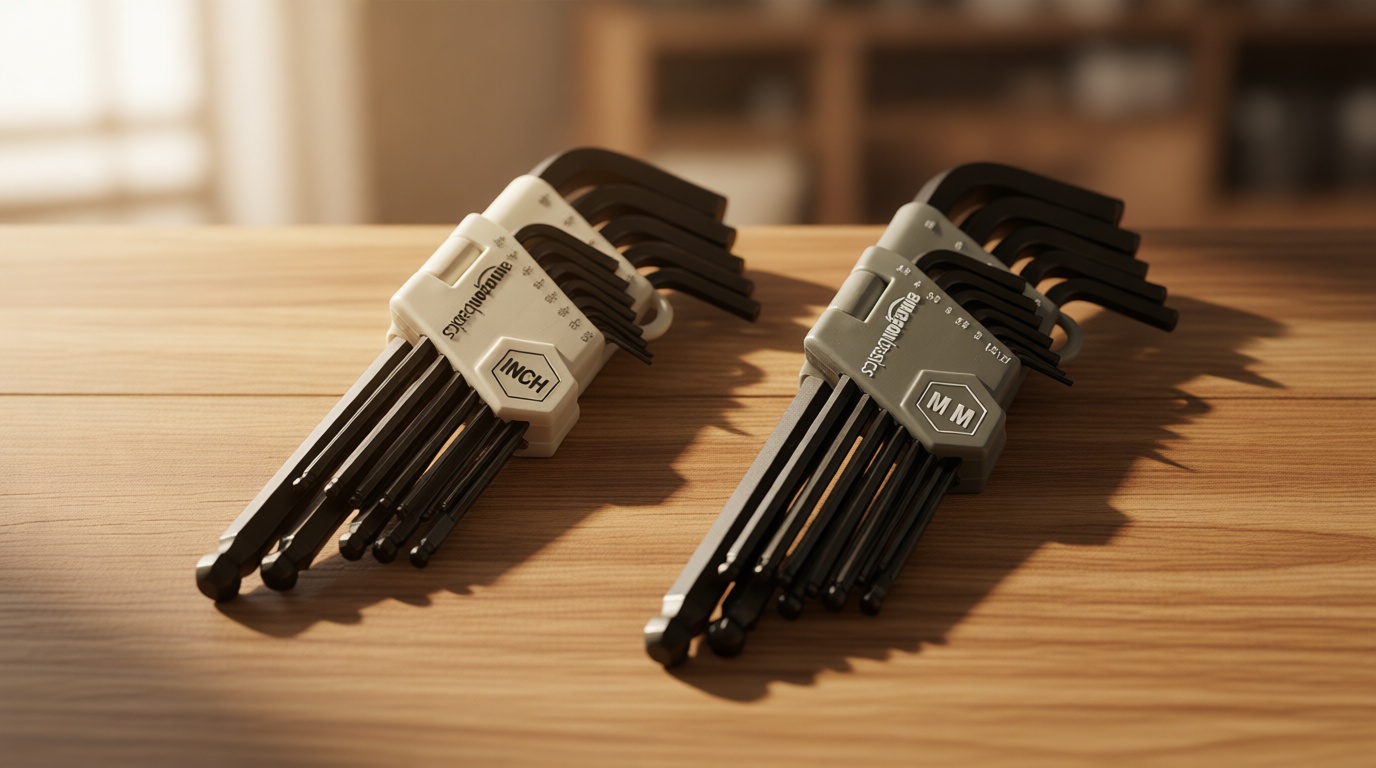 Amazon Basics Hex Key Allen Wrench, Long Arm, Ball End, Metric and Standard Sizes, Chrome Vanadium Steel, 26-Piece with Storage Case