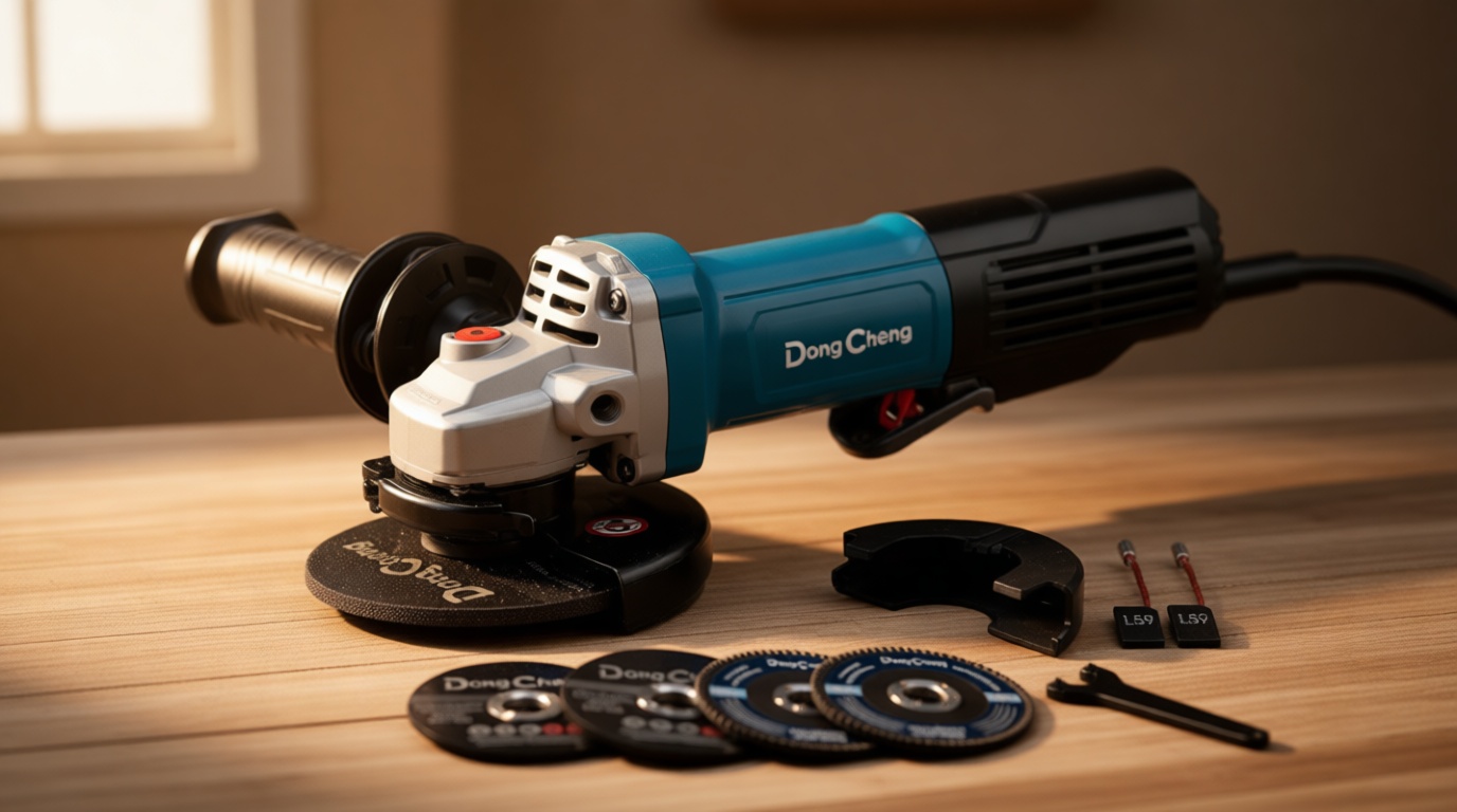 DongCheng 9.2 Amp Power Angle Grinders, 4-1/2 in., 11800RPM, Tool-Free Guard, Electric Metal Grinder Tool, Small Corded Angle Grinder, Paddle Switch, Shockproof Handle for Cutting, Grinding, Polishing