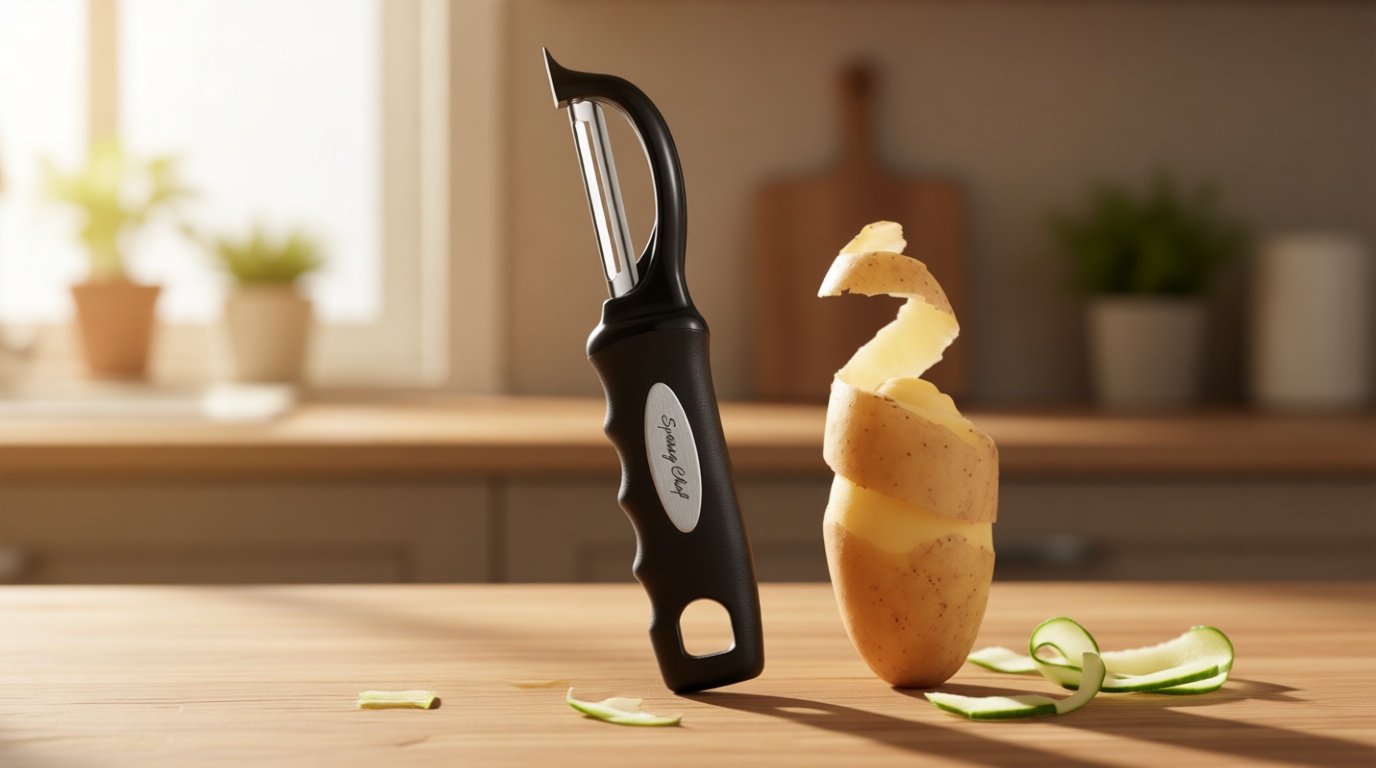 Spring Chef Premium Swivel Vegetable Peeler, Soft Grip Handle and Ultra Sharp Stainless Steel Blades - Perfect Kitchen Peeler For Veggie, Fruit, Potato, Carrot, Apple - Black