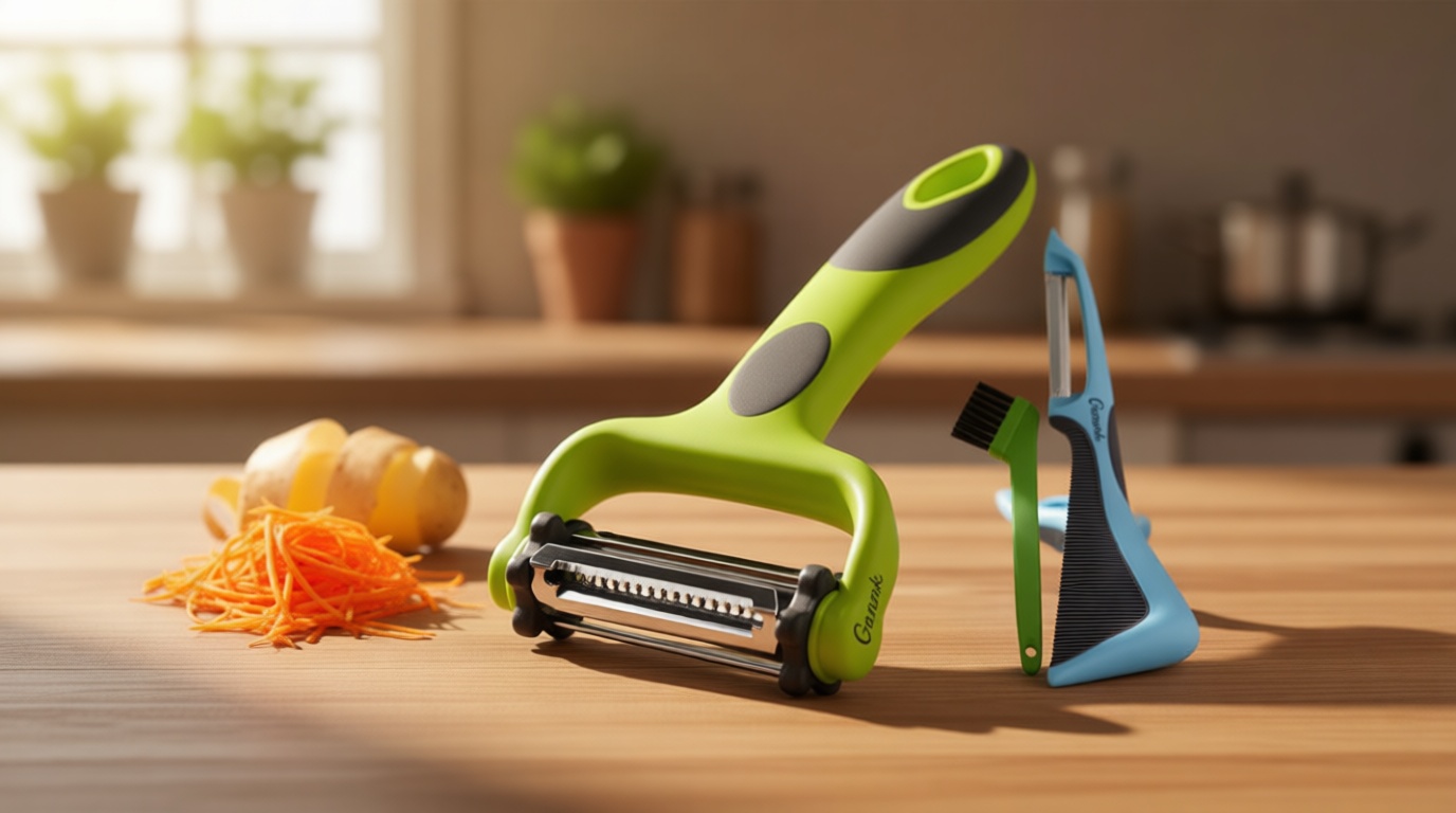 GANNK Potato Apple Vegetable Peelers for Kitchen, I and Y Peelers for Fruit Veggie Potatoes Carrot Cucumber, 3 in 1 Blade Spin Design With Julienne Function