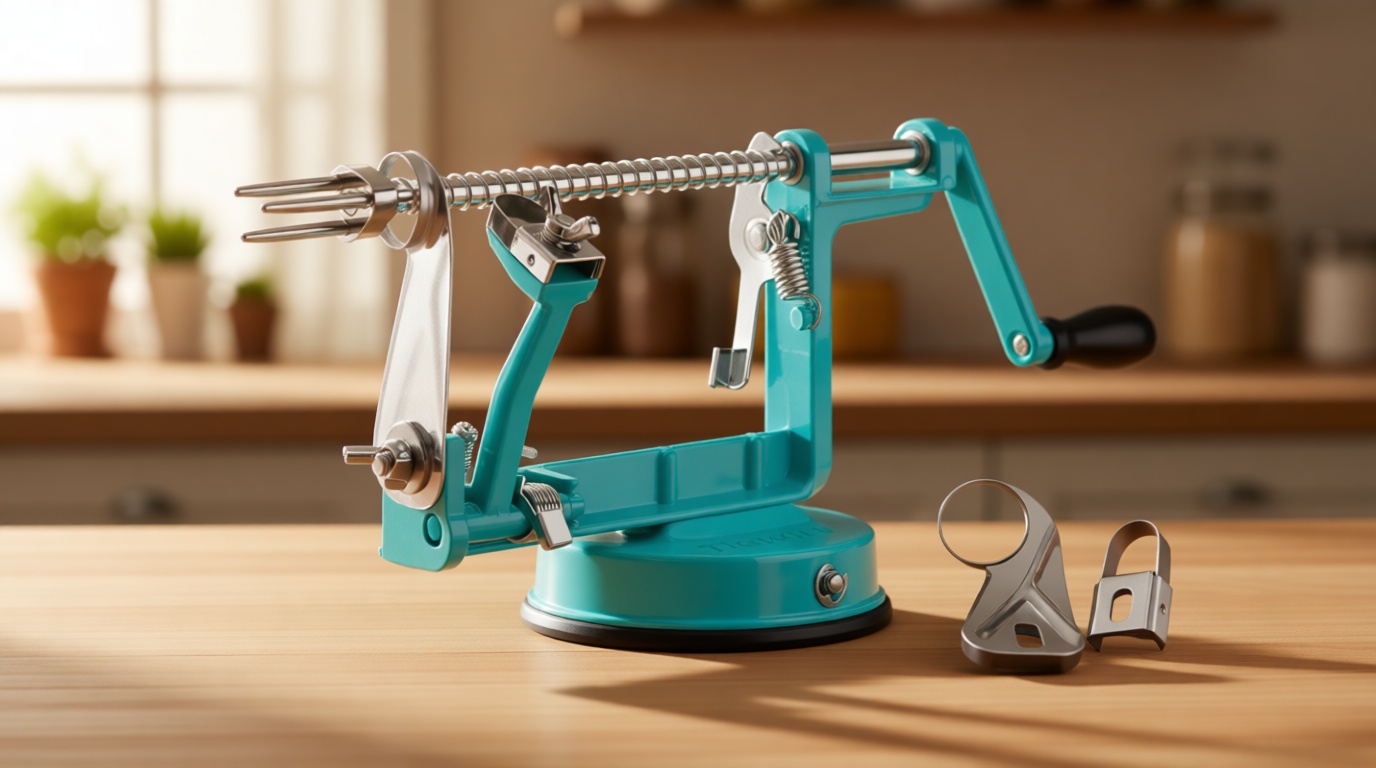 Apple Peeler Corer, Long lasting Chrome Cast Magnesium Alloy Apple Peeler Slicer Corer with Stainless Steel Blades and Powerful Suction Base for Apples and Potato(Blue)