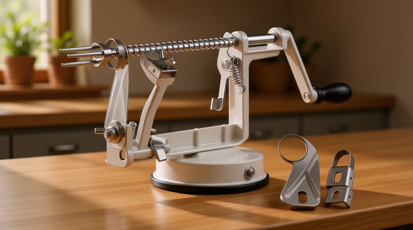 Apple Peeler Corer, Long lasting Chrome Cast Magnesium Alloy Apple Peeler Slicer Corer with Stainless Steel Blades and Powerful Suction Base for Apples and Potato(White)