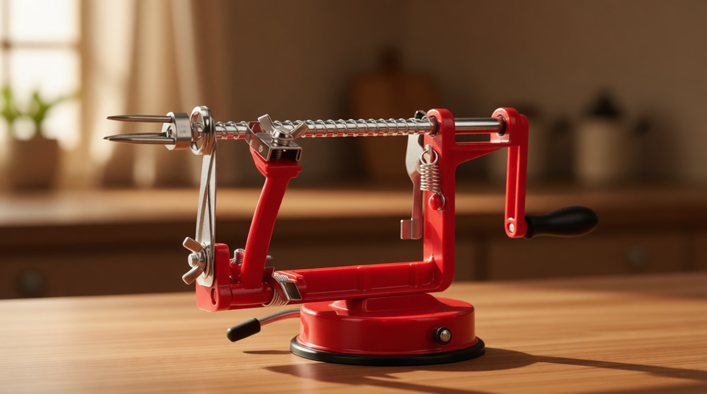 Apple Peeler, Slicer Corer Potato Peelers 3 In 1, Stainless Steel Heavy Duty Suction Cup Base And 7 Extra Blades (Red)