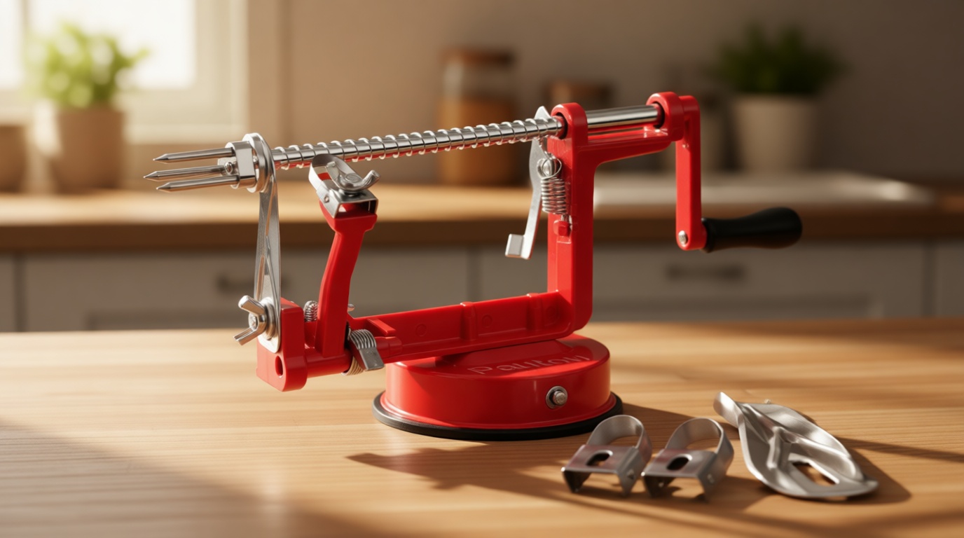 Apple Peeler, Slicer Corer Potato Peelers 3 In 1, Stainless Steel Heavy Duty with Suction Cup Base And 3 Extra Blades (Red)