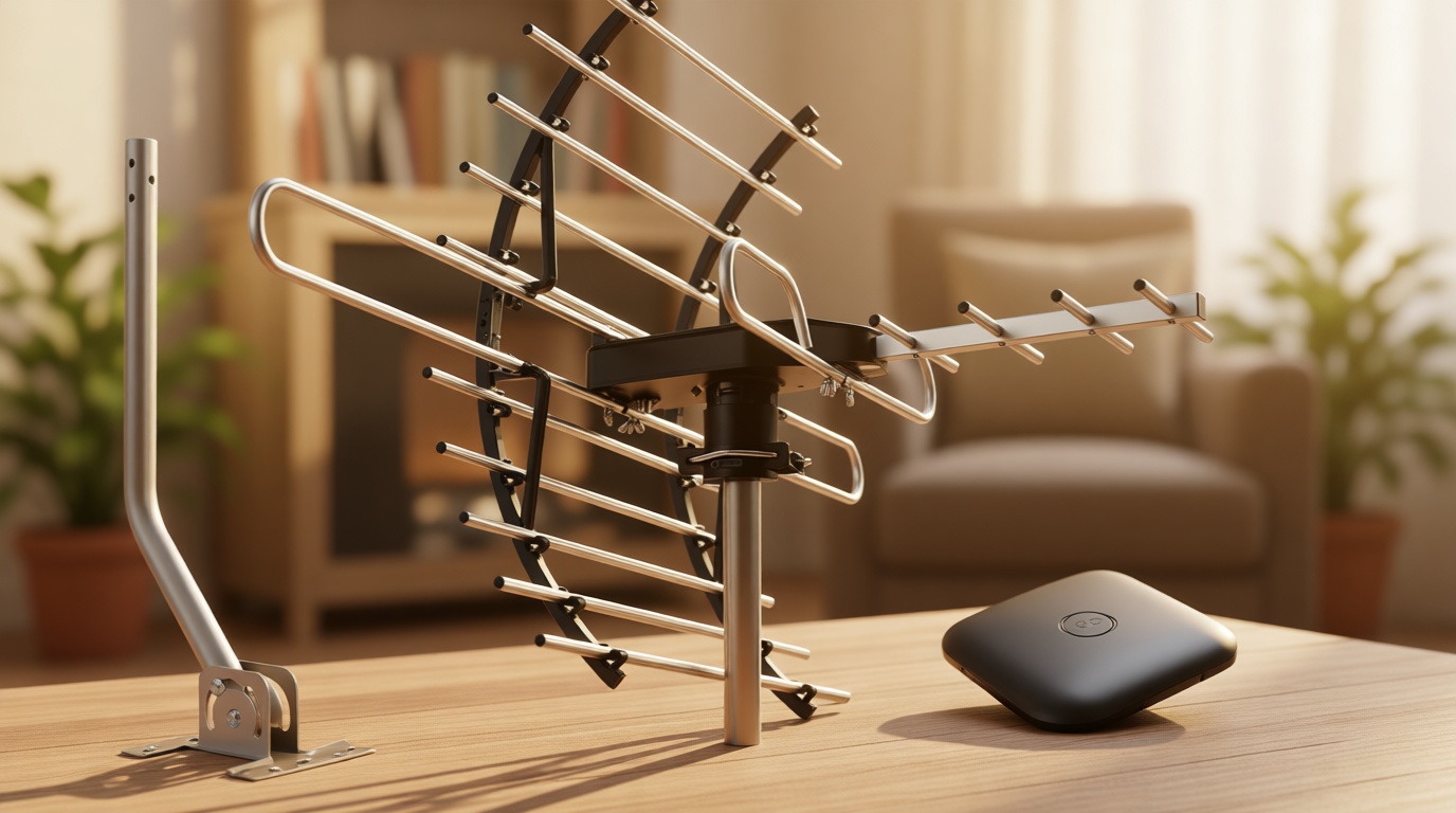 PIBIDI Digital HD TV Antenna, Amplified Attic/Outdoor Antenna, 360 Degree Rotation Wireless Remote, 4K 1080P VHF UHF, Mounting Pole Included, 200 Miles Range