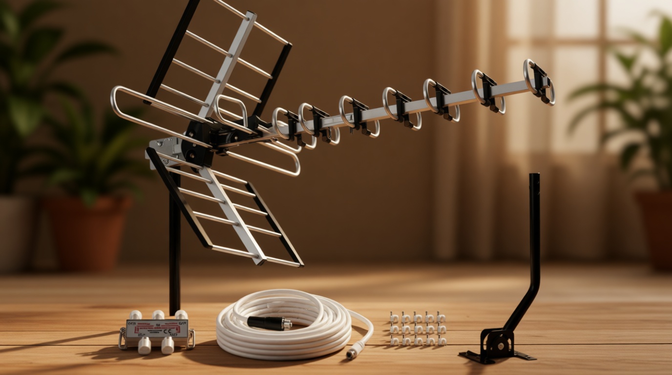 Five Star Outdoor HDTV Antenna up to 200 Mile Long Range, Attic or Roof Mount TV Antenna, Long Range Digital OTA Antenna for 4K 1080P VHF UHF Supports 4 TVs Installation Kit & J Mount