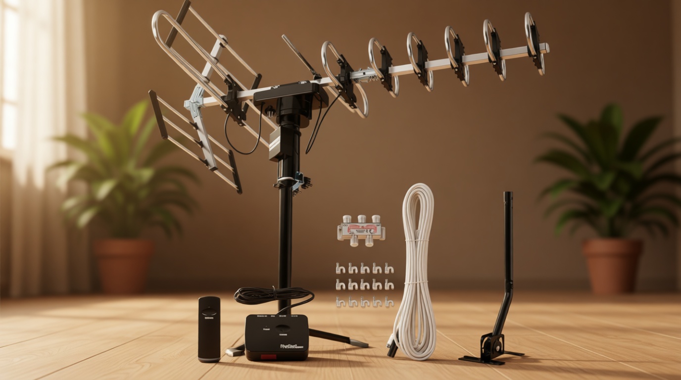 Five Star Outdoor Digital Amplified HDTV Antenna - up to 200 Mile Long Range,Directional 360 Degree Rotation,HD 4K 1080P FM, Supports 5 TVs Plus Installation Kit and Mounting Pole