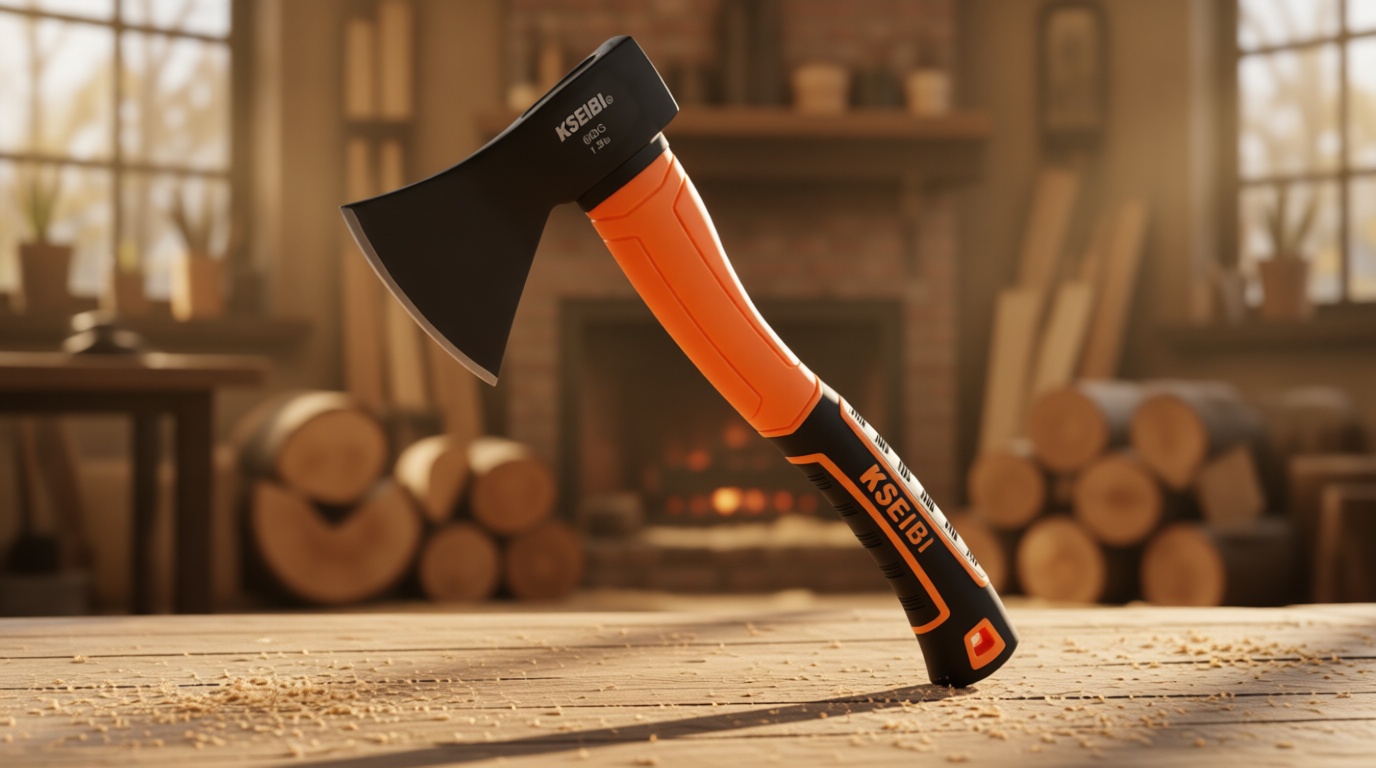 KSEIBI Wood Axe, Small Outdoor Camp Hatchet for Splitting and Kindling Wood, Forged Steel Blade with Anti-Slip and Shock Reduction Handle Great Throwing Axes and Hatchets (Modern)