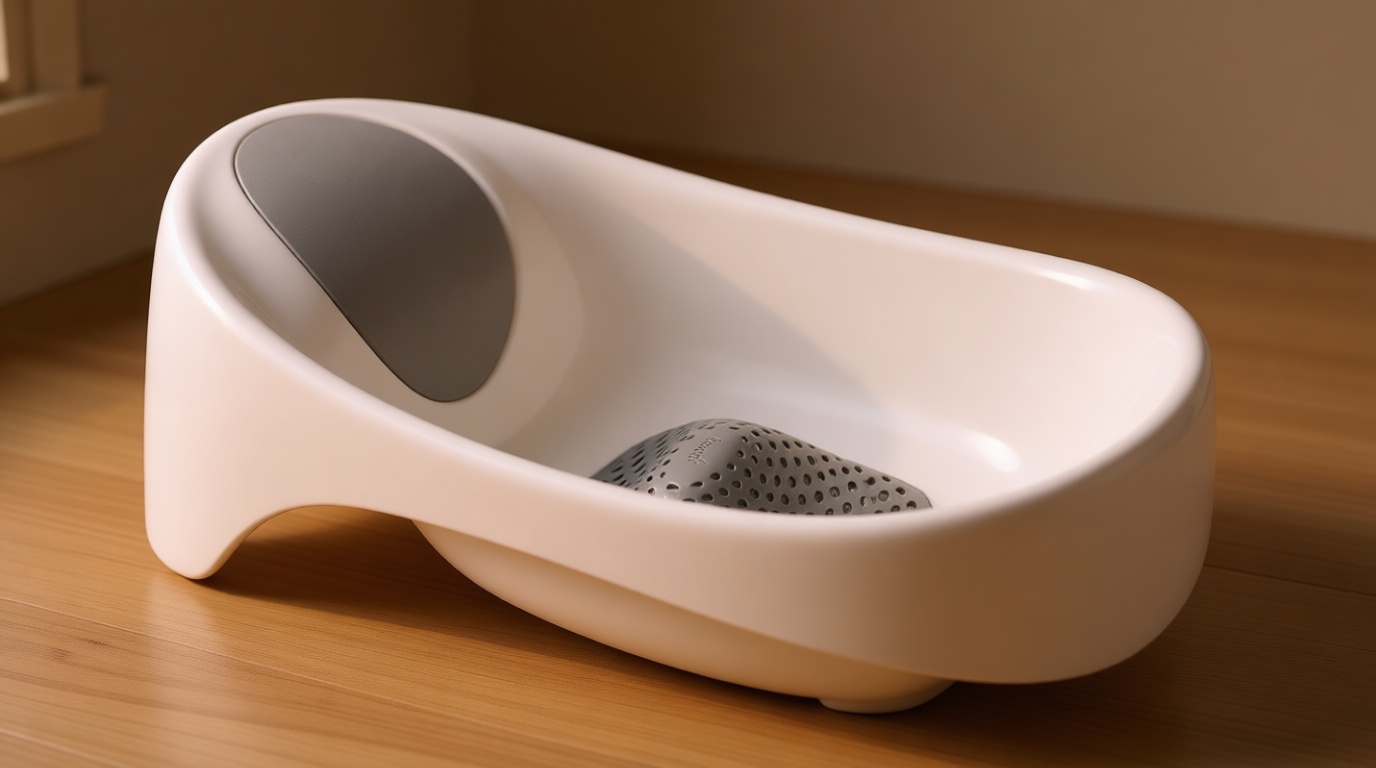 Boon Soak 3 Stage Baby Bathtub - Baby Bath Tub with Three Support Positions for Newborn to Toddlers - Color Changing Drain Plug for Ideal Bath Temperature - Gray - Ages 0 to 18 Months and Up