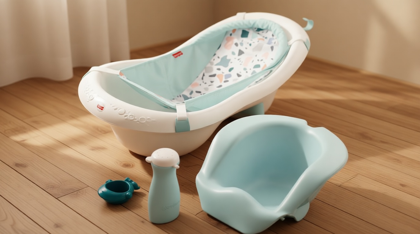 Fisher-Price™ Baby to Toddler Bath 4-in-1 Sling 'N Seat Tub with Removable Infant Support and 2 Toys, Pacific Pebble