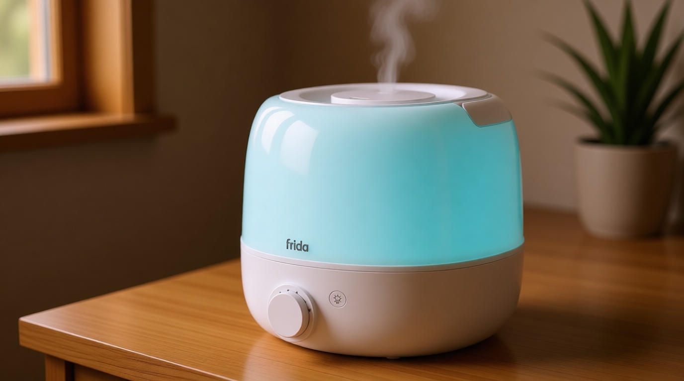 Frida Baby 3-in-1 Cool Mist Humidifier for Large Rooms, Top Fill Humidifier for Bedroom, Allergy Relief, 60 Hour Runtime + Nightlight, Auto Shut-Off, Quiet, Carry Handle, Essential Oil Diffuser
