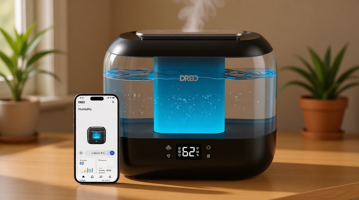 Dreo Smart Humidifiers for Bedroom, Top Fill 4L Supersized Humidifier Large Room with 28 dB, 36H Runtime, Touch/APP/Voice Control, Nightlight, Cool Mist Humidifiers for Baby, Plants, Indoor, Black