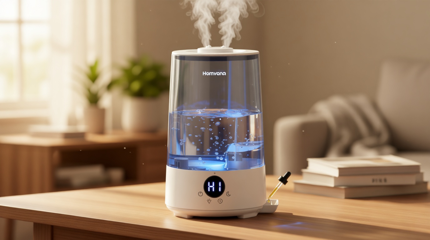 Homvana Humidifiers for Bedroom Home, 3.6 L Cool Mist Top-Fill 34H Super Long Time, Quiet 23dB, Baby Humidifier, Oil Diffuser for Large Room, House, Plant, Nursery, Office, BPA FREE, Ultrasonic (Grey) ClimatePartner certified