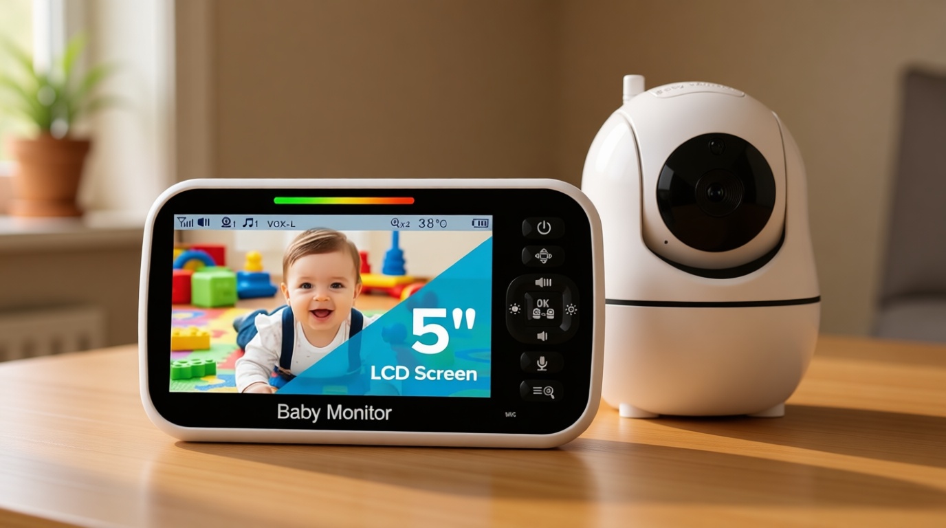 GoodBaby 5" Baby Monitor with Camera and Audio, No WiFi Secure Camera, 30-Hour Battery, Remote PTZ, Auto Night Vision, Room Temperature, Two-Way Audio, Lullabies, 960 ft Range