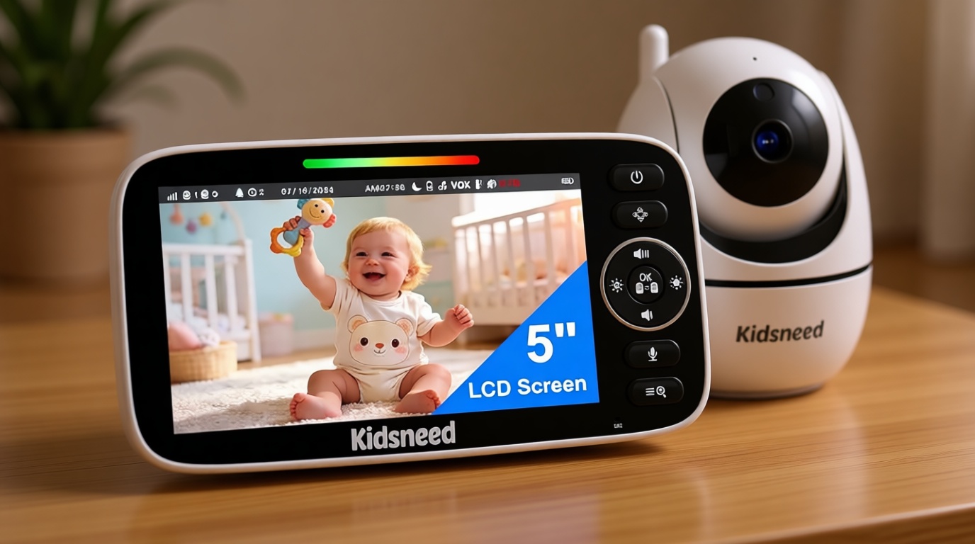 Kidsneed Baby Monitor with Camera and Audio - 5 inch 720P Video Baby Monitor, No WiFi, 48H Battery Life, Night Vision, Two Way Talk, Remote Pan Tilt Zoom, Thermal Monitor，1000 ft Range （530）