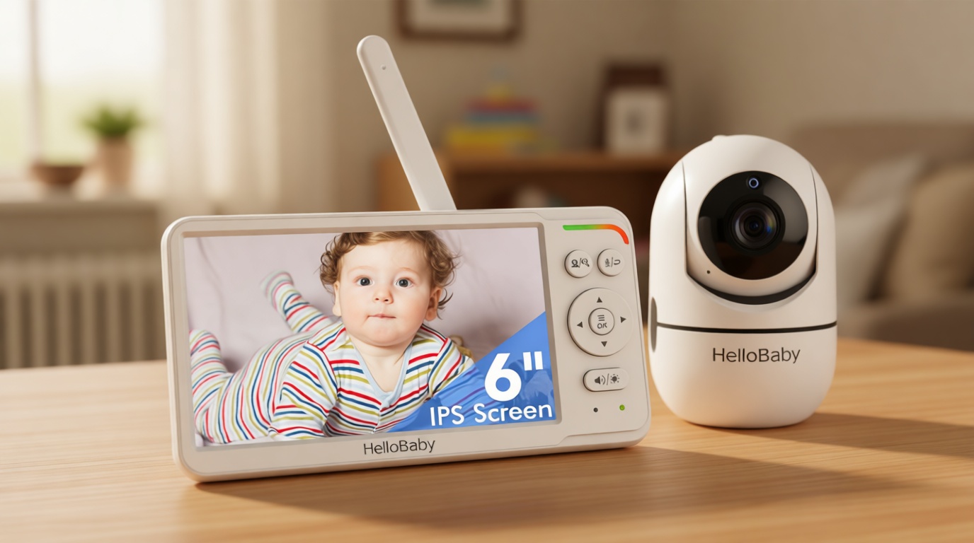 HelloBaby Baby Monitor 6" World First IPS Screen 30H Battery, Secure No WiFi, Pan Tilt Video Camera with Night Vision, VOX, 2-Way Talk, 1000ft, Portable Video Audio Monitor Ideal for Mom, Elderly, Pet