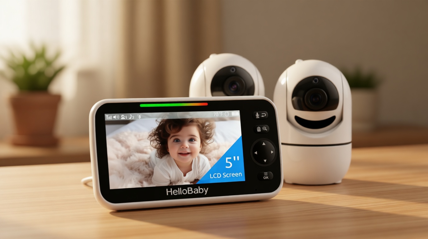 HelloBaby Upgrade 5’’ Baby Monitor with 30-Hour Battery, 2 Cameras Pan-Tilt-Zoom, 1000ft Range Video Audio Baby Monitor No WiFi, VOX, Night Vision, 2-Way Talk, 8 Lullabies and Temperature