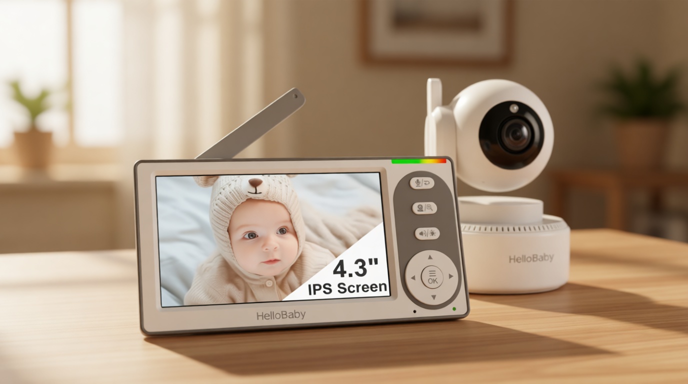 HelloBaby 4.3'' Video Baby Monitor with 30 Hours Battery, Remote Pan-Tilt-Zoom Baby Monitor No WiFi, Baby Monitor with Camera and Audio, Night Vision, ECO Mode, Two-way Talk, 8 Lullabies, 1000ft Range