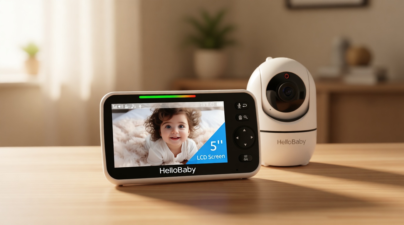 HelloBaby No WiFi Baby Monitor 5" Screen 30-Hour Battery Pan-Tilt-Zoom Video Upgrade with Camera and Audio, Night Vision, VOX, 2-Way Talk, 8 Lullabies and 1000ft Range, HB6550