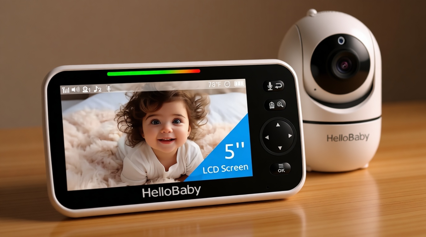 HelloBaby No WiFi Baby Monitor 5" Screen 30-Hour Battery Pan-Tilt-Zoom Video Upgrade with Camera and Audio, Night Vision, VOX, 2-Way Talk, 8 Lullabies and 1000ft Range, HB6550