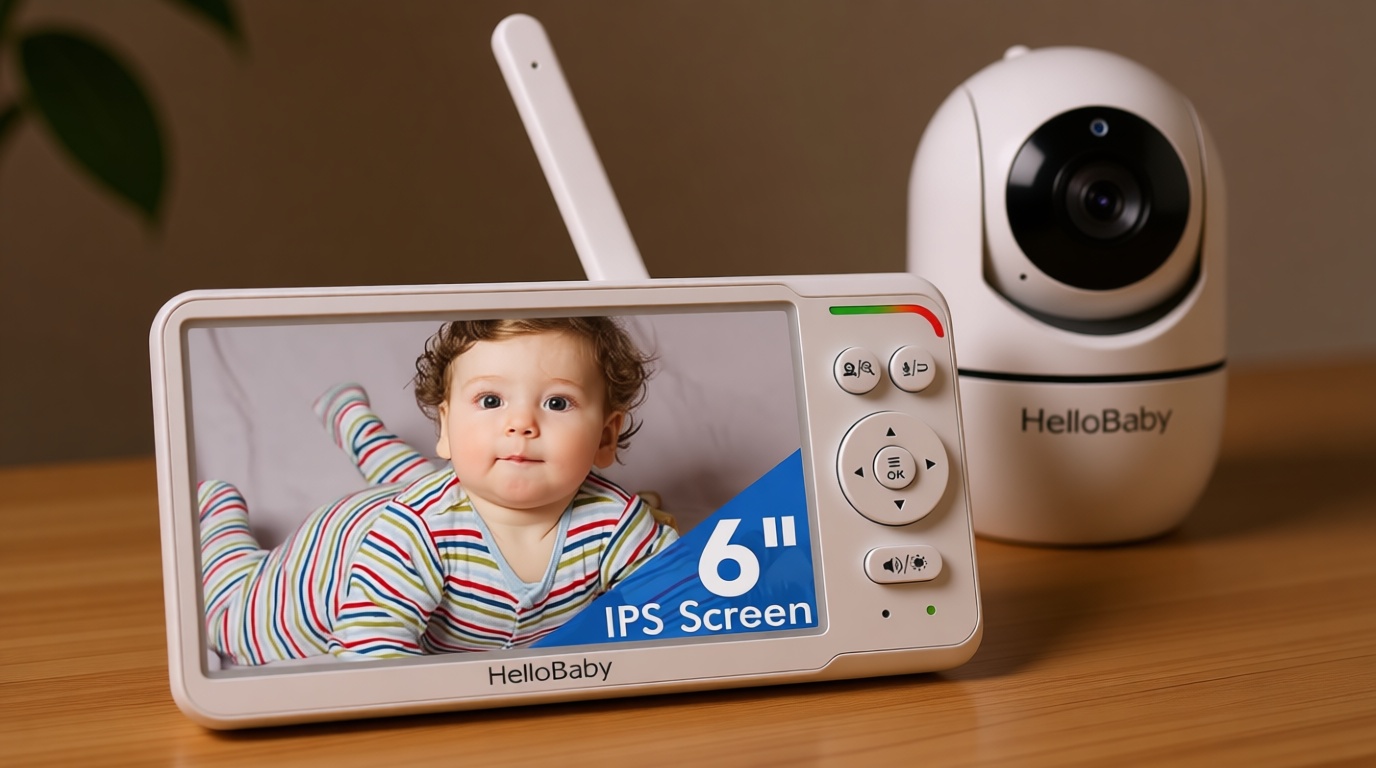 HelloBaby Baby Monitor 6" World First IPS Screen 30H Battery, Secure No WiFi, Pan Tilt Video Camera with Night Vision, VOX, 2-Way Talk, 1000ft, Portable Video Audio Monitor Ideal for Mom, Elderly, Pet