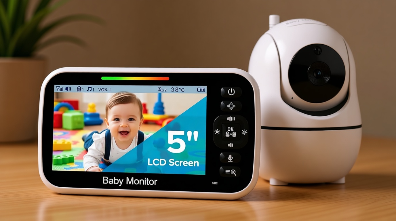 GoodBaby 5" Baby Monitor with Camera and Audio, No WiFi Secure Camera, 30-Hour Battery, Remote PTZ, Auto Night Vision, Room Temperature, Two-Way Audio，Lullabies，960 ft Range