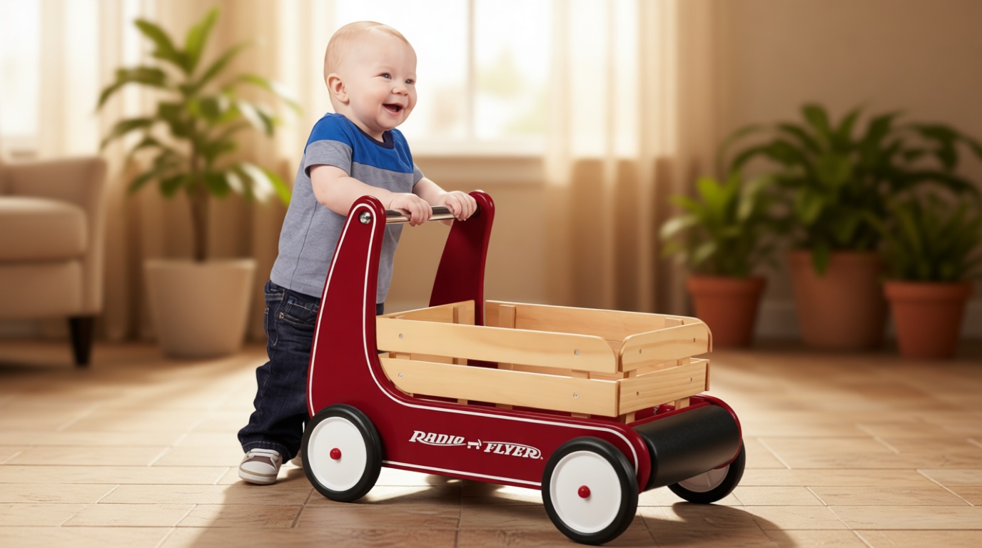 Radio Flyer Classic Walker Wagon, Red, for Kids 1-4 Years Old, Resistance Clickers to Control Speed, Baby Push Walker with Furniture Bumper, for Indoor Play