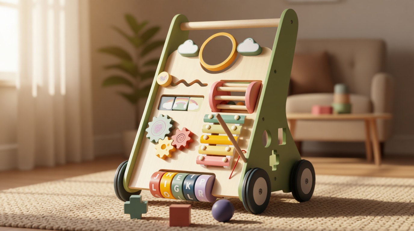 Bautia Wooden Baby Walker, Montessori Walker for Babies 6-12 Months, Push Walking Toys for 1 Year Old Learning to Walk