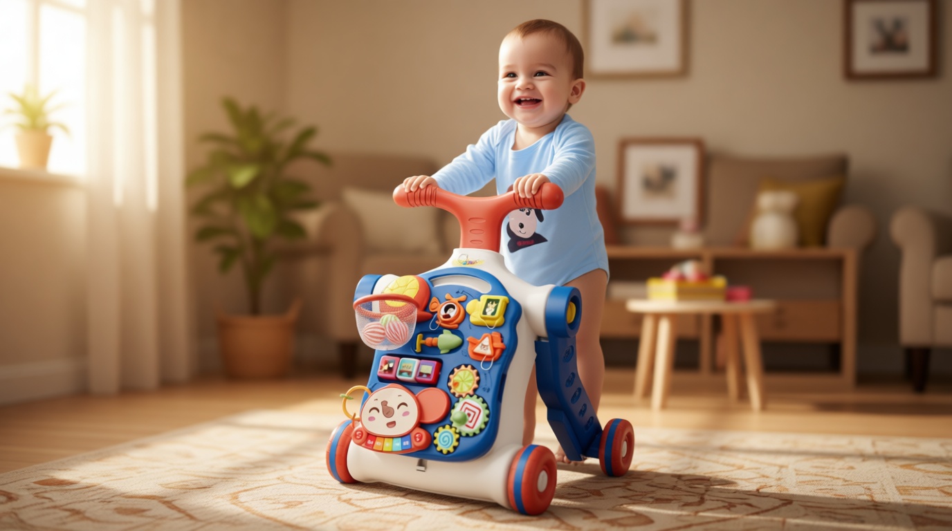 HYES 5 in 1 Baby Push Walker for Baby Boy, Activity Center Learning to Walk, Sit to Stand, Early Learning Push Toys for Infant 12 Months, Walking Toys Gift for Toddler Boys, Blue Global Recycled Standard