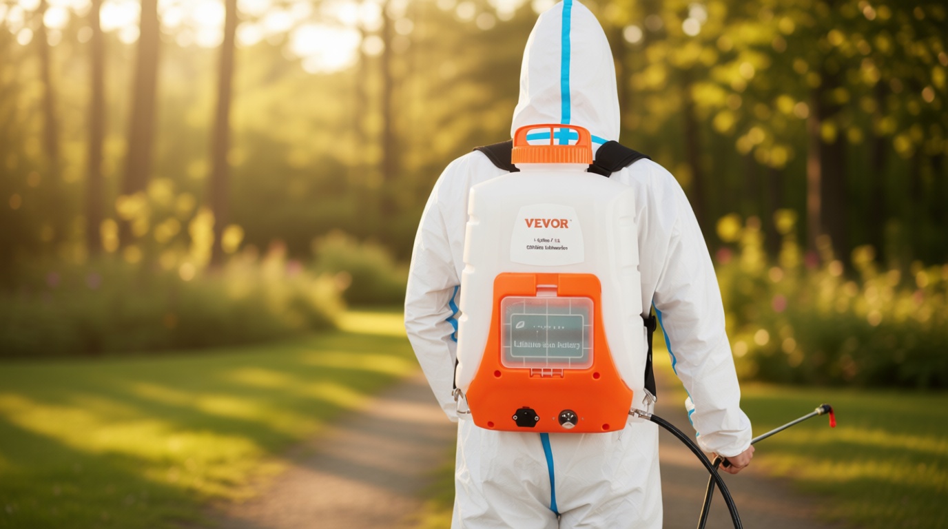 VEVOR Battery Powered Backpack Sprayer, 0-90 PSI Adjustable Pressure, 4 Gallon Tank, Back Pack Sprayer with 8 Nozzles and 2 Wands, 12V 8Ah Battery, Wide Mouth Lid for Weeding, Spraying, Cleaning