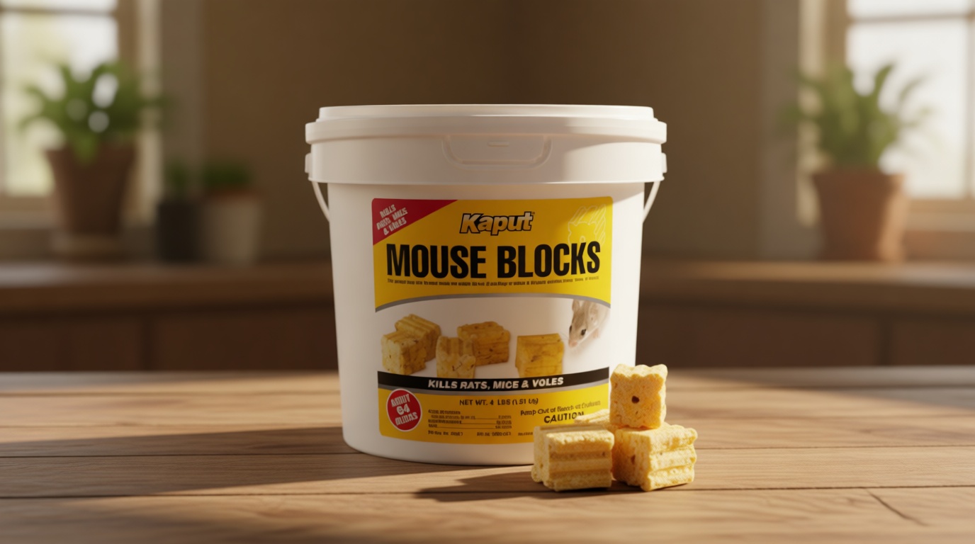 Kaput Mouse Blocks, Rodent Bait for Mice & Rats, Warfarin Vole Killer for Indoor/Perimeter Use, Kills Rodents with Consistent Feeding - Ideal for Homes, Farms & Transport Areas (4 lbs)