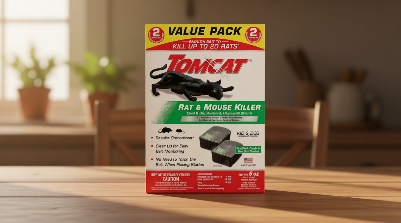 Tomcat Rat and Mouse Killer Disposable Stations for Indoor/Outdoor Use: Child and Dog Resistant, Pre-Filled, Easy Monitoring, 2-Pack