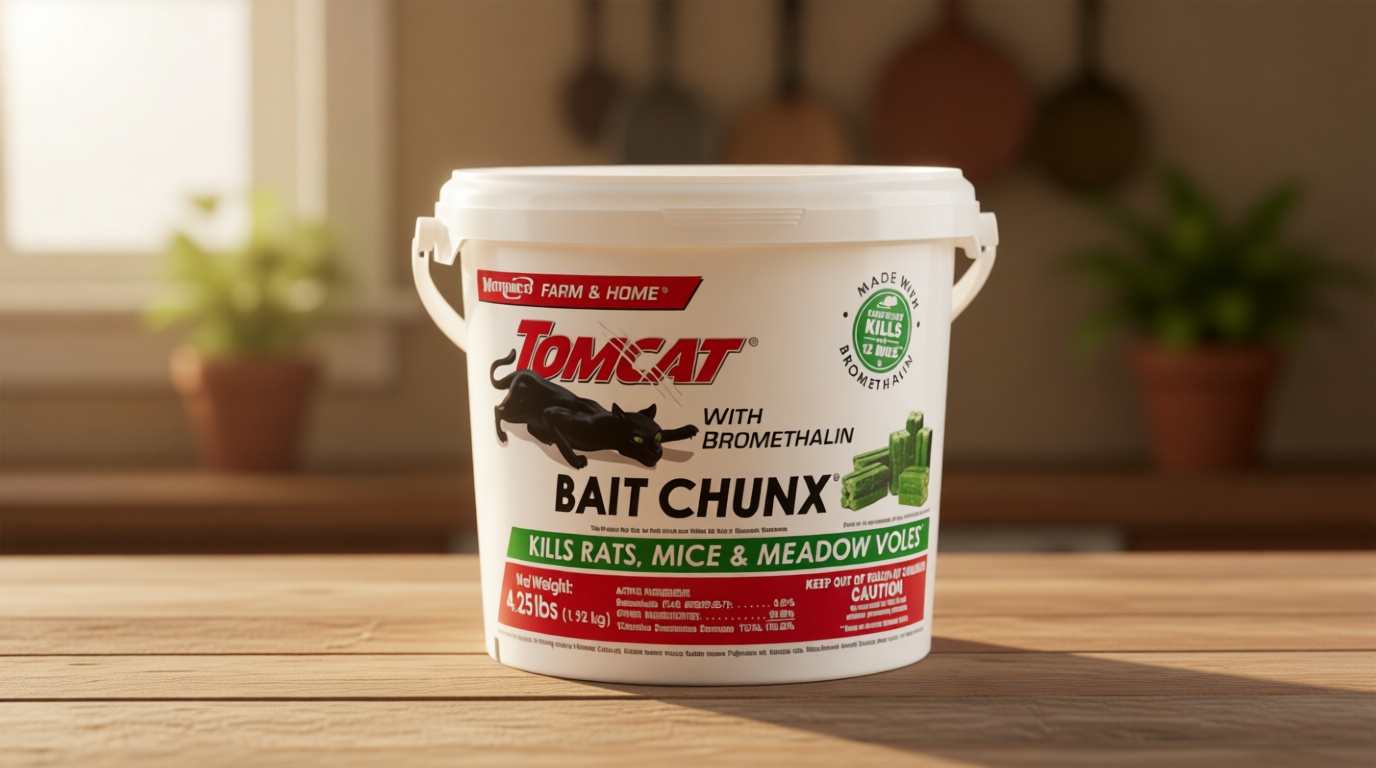 Tomcat with Bromethalin Bait Chunx Pail - Rat & Mouse Bait, Rat and Mice Control for Agricultural Use and Professional Applicators, 4.25 lbs.
