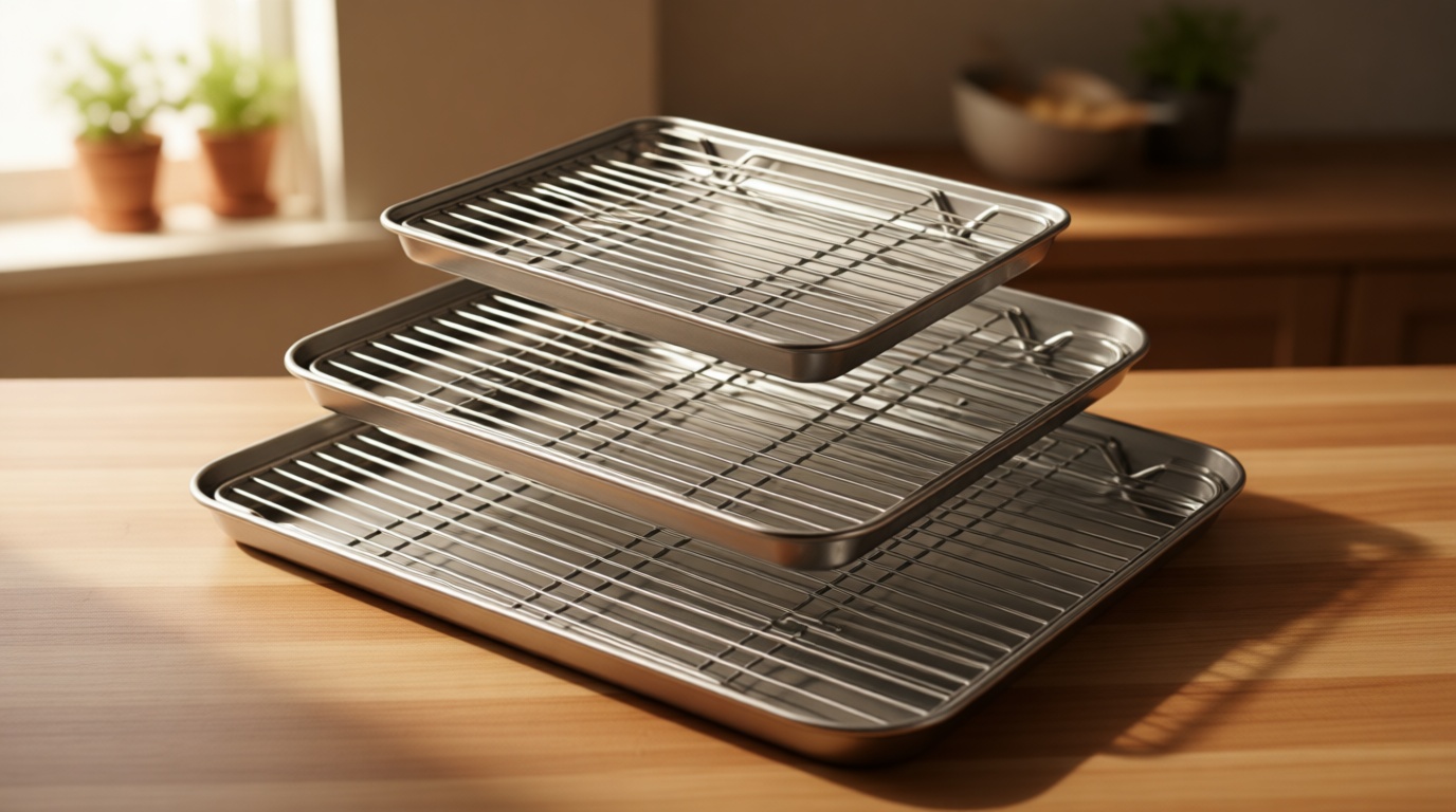 Wildone Baking Sheet with Rack Set (3 Pans + 3 Racks), Stainless Steel Baking Pan Cookie Sheet with Cooling Rack, Non Toxic & Heavy Duty & Easy Clean