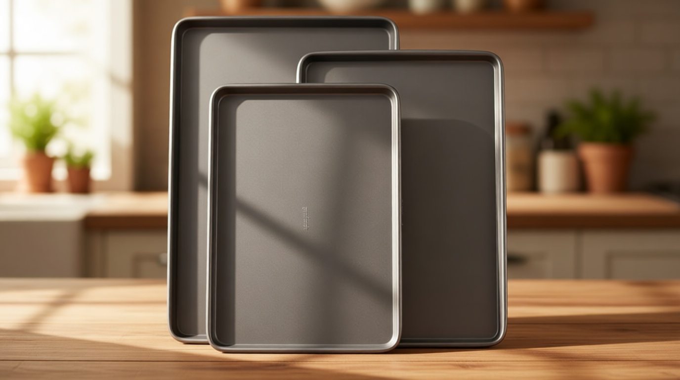 GoodCook Everyday Nonstick Baking Sheet Set, 3 Pack Includes One Small, Medium & Large Pan Carbon Steel Construction Cookie Sheet Bakeware Set, Gray