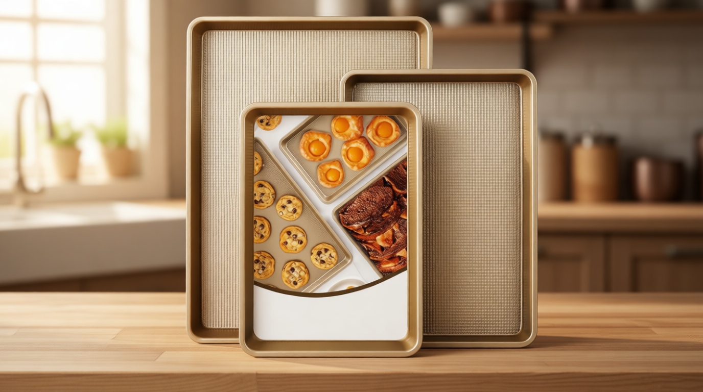 Baking Sheet Pan Set of 3 | Nonstick Cookie Sheets for Baking Supplies | No Rust & No Toxic Carbon Steel Half Sheet Pan+Jelly Roll Pan+Quarter Sheet Pan Set | Heavy Duty Baking Tray for Oven