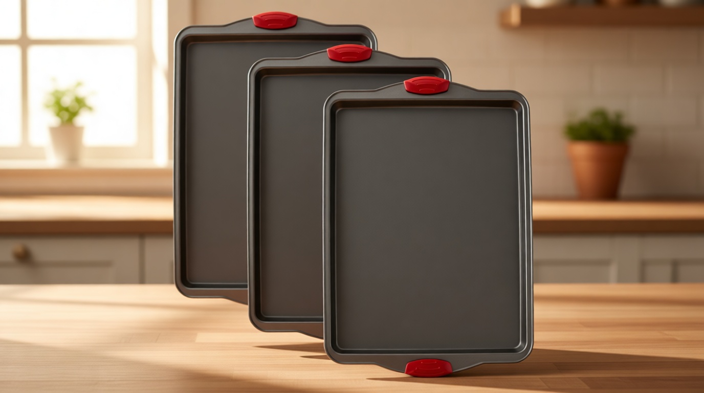 Premium Nonstick Baking Sheet Pans – Set of 3, Heavy-Gauge Carbon Steel, Warp, Dent, and Rust-Resistant – Gourmet Rimmed Half Cookie Sheet Trays, Non-Toxic for Exceptional Baking Performance ClimatePartner certified