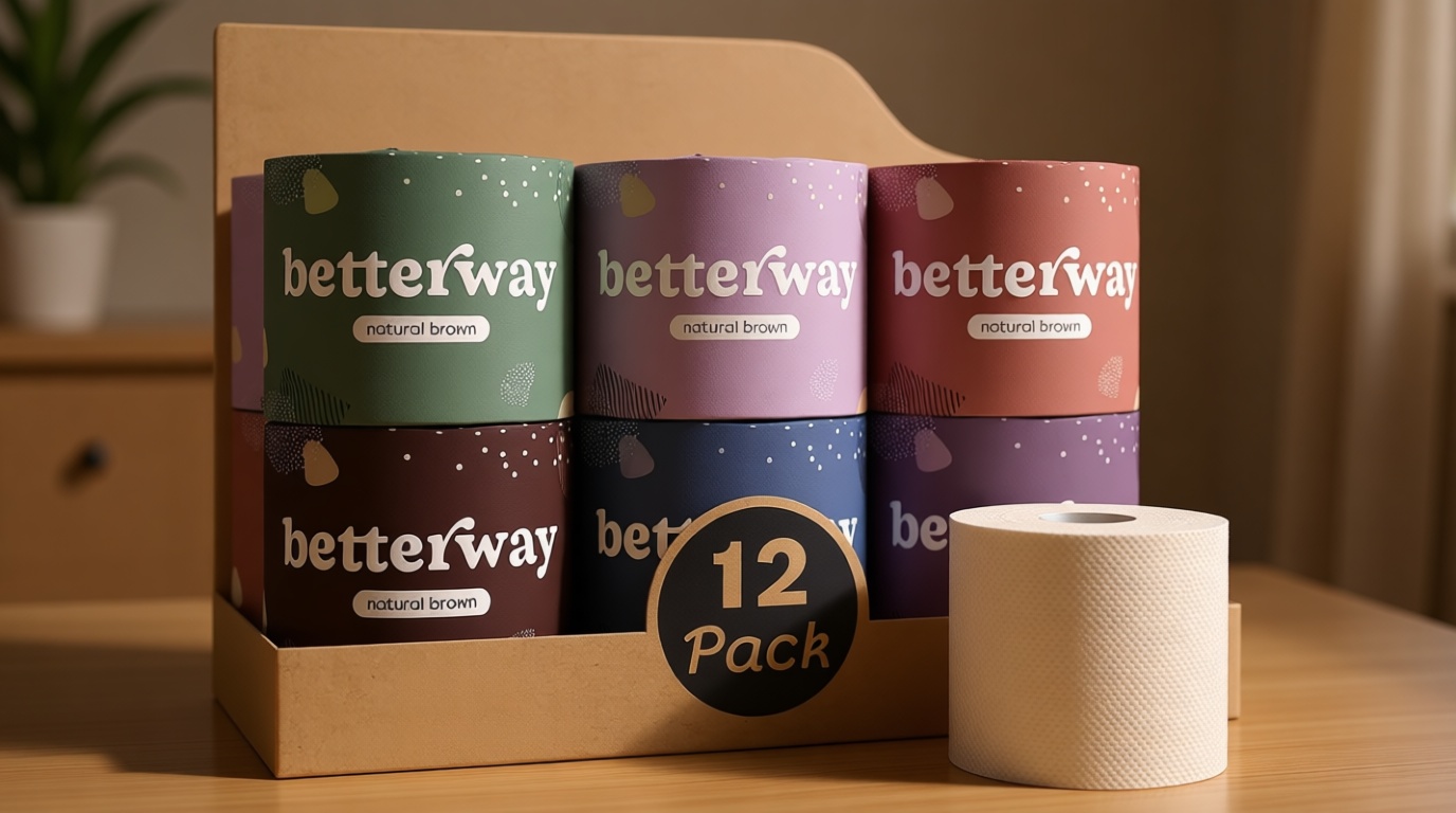 Betterway Unbleached Bamboo Toilet Paper Rolls - Eco-Friendly 3 Ply Toilet Tissue - 12 Long-Lasting Rolls - 360 Sheets/Roll - Organic, FSC Certified, Septic Safe TP - Lint-Free, PFAS-Free Bath Tissue