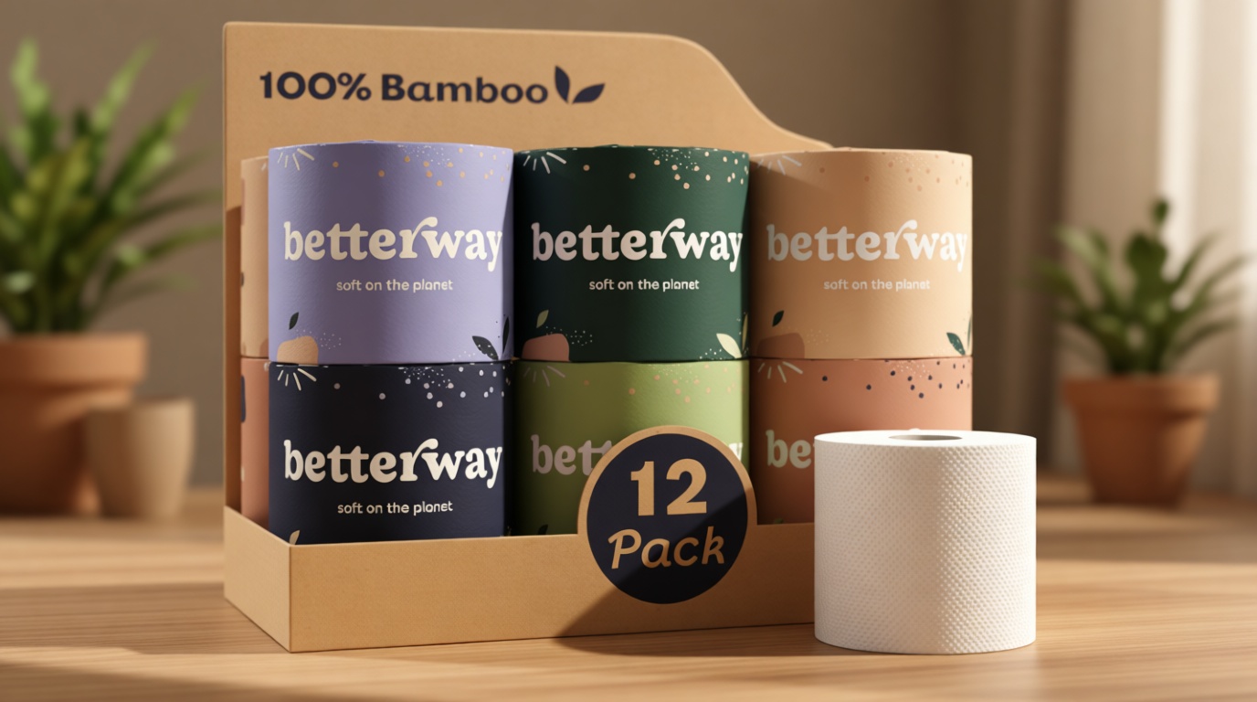 Betterway Bamboo Toilet Paper 3 Ply - Sustainable Toilet Tissue - 12 Long-Lasting Rolls & 360 Sheets Per Roll - Septic Safe - Organic, Plastic & PFAS Free - FSC Certified The Forest Stewardship Council