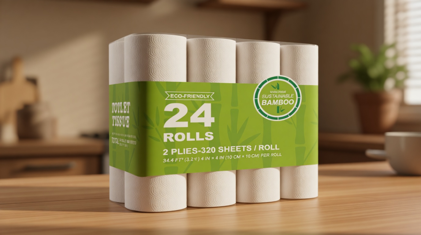 ECOLipak Bamboo Toilet Paper, Septic Safe Toilet Tissue, 24 Double Rolls, 320 Sheets Per Roll, Tree Free, Non Toxic, 2 Ply, Soft and Absorbent, Eco Friendly Dye-Free Paper