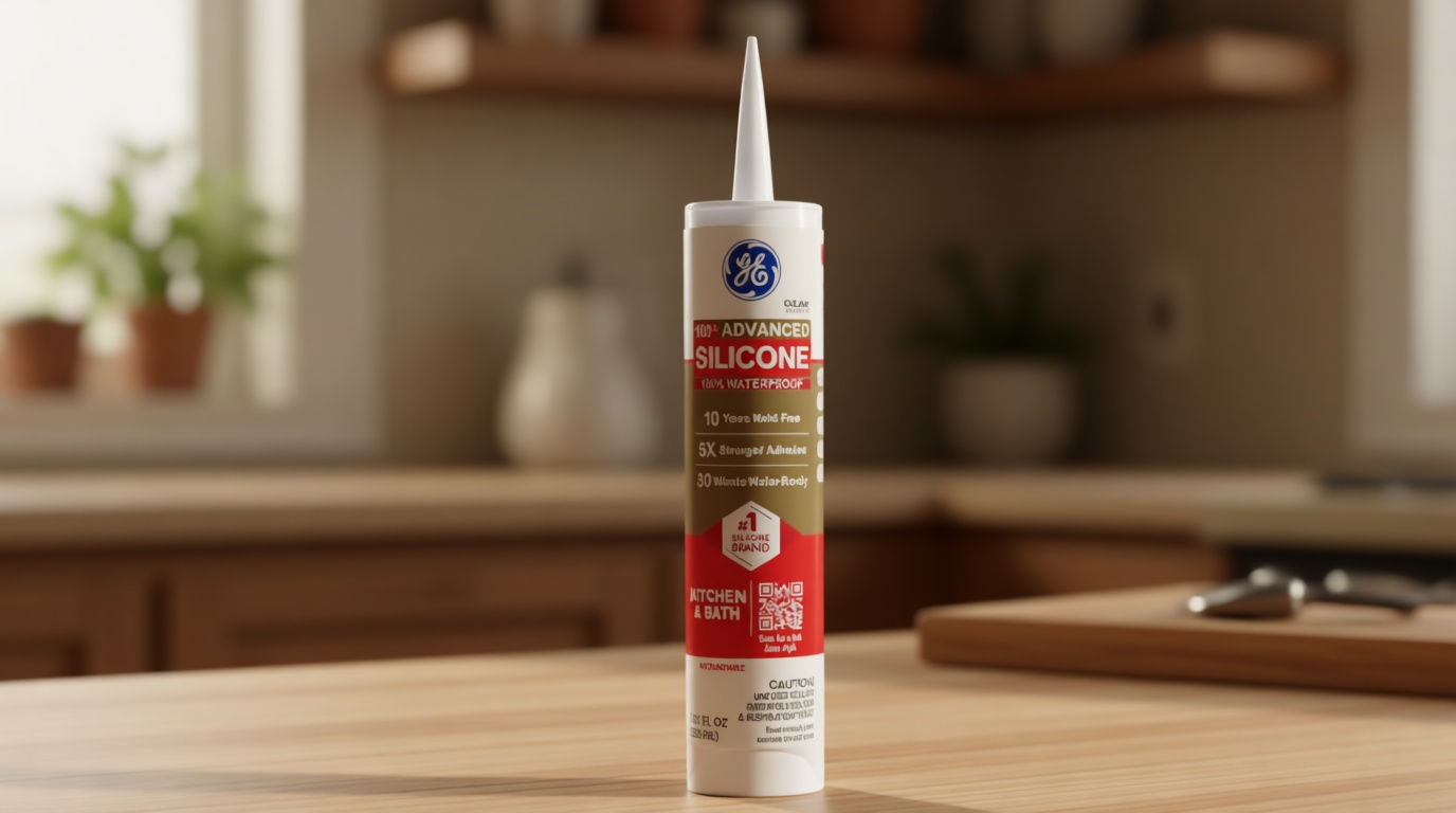 GE Advanced Silicone Caulk for Kitchen & Bathroom, Clear, 10 fl oz Cartridge, 1 Pack - 100% Waterproof Silicone Sealant, 5X Stronger Adhesion, Shrink & Crack Proof